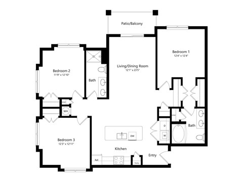A black and white image of a floor plan for a home.